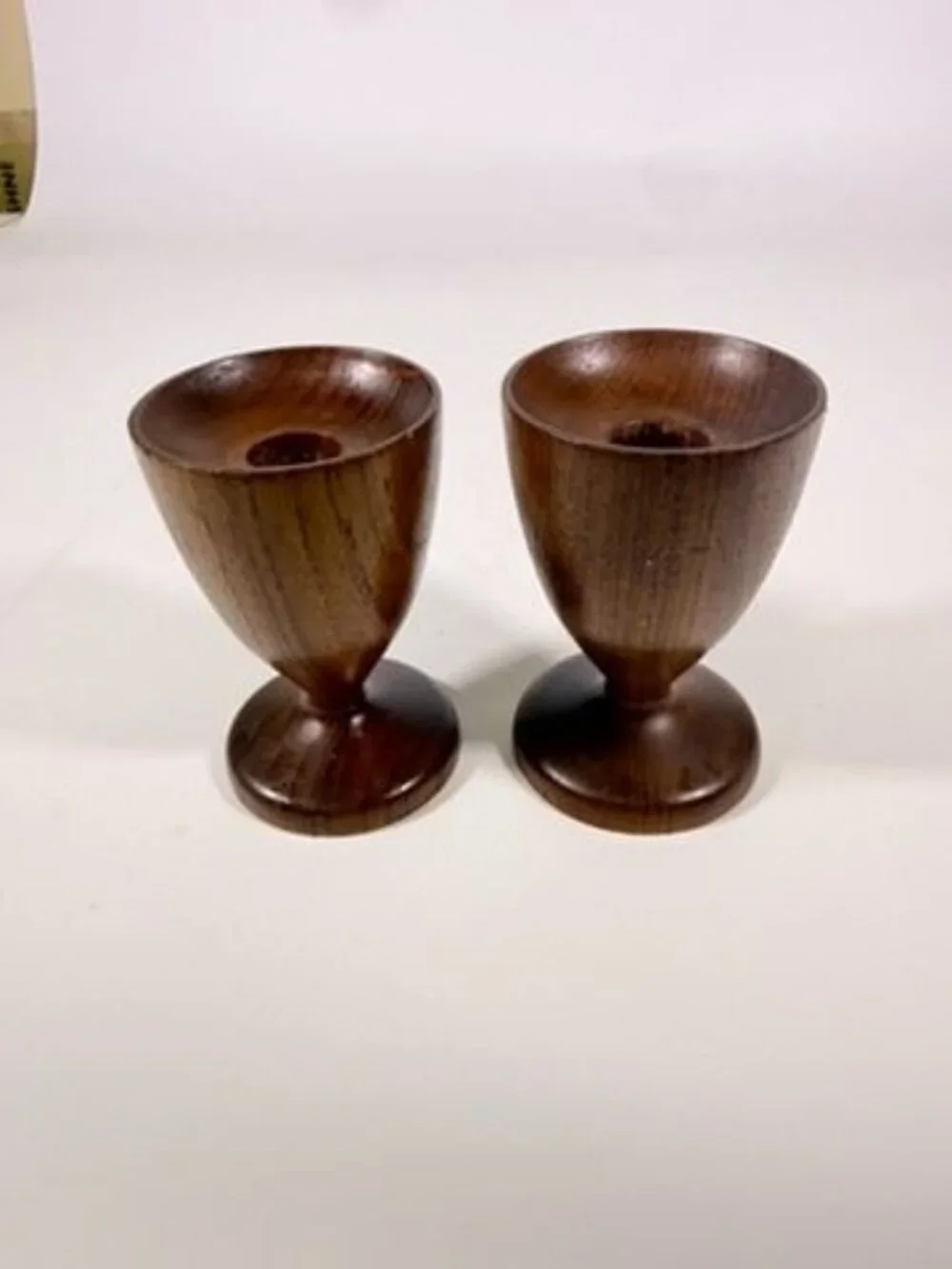 Wood Candleholders Pair Set 2 Burma Teak Mid Century Vintage Danish Style Home T